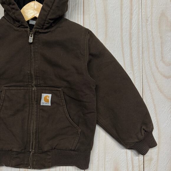 Carhartt Kids Duck Canvas XXS 4-5 Brown Hooded Quilted Insulated Winter Jacket - Picture 4 of 8